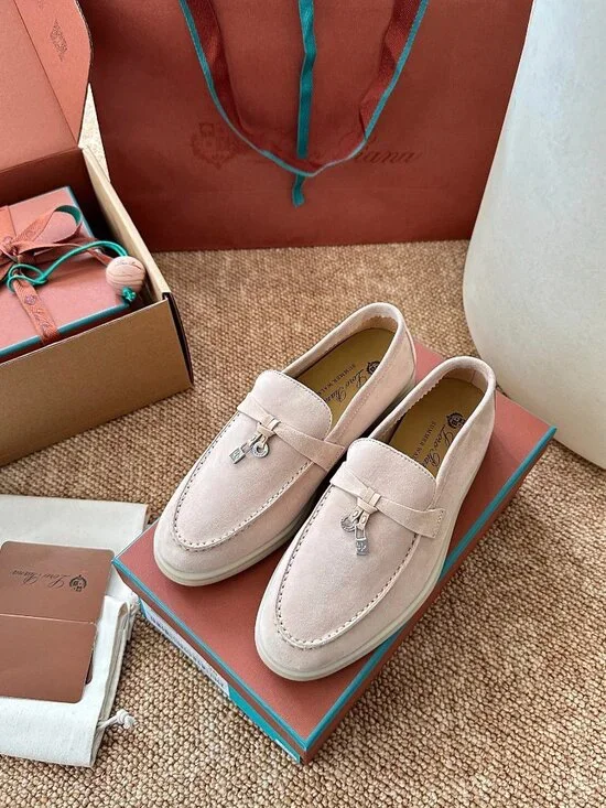 Loro Piana Suede Loafers with Charm Decor - Elegant Comfort - Picture 2 of 8